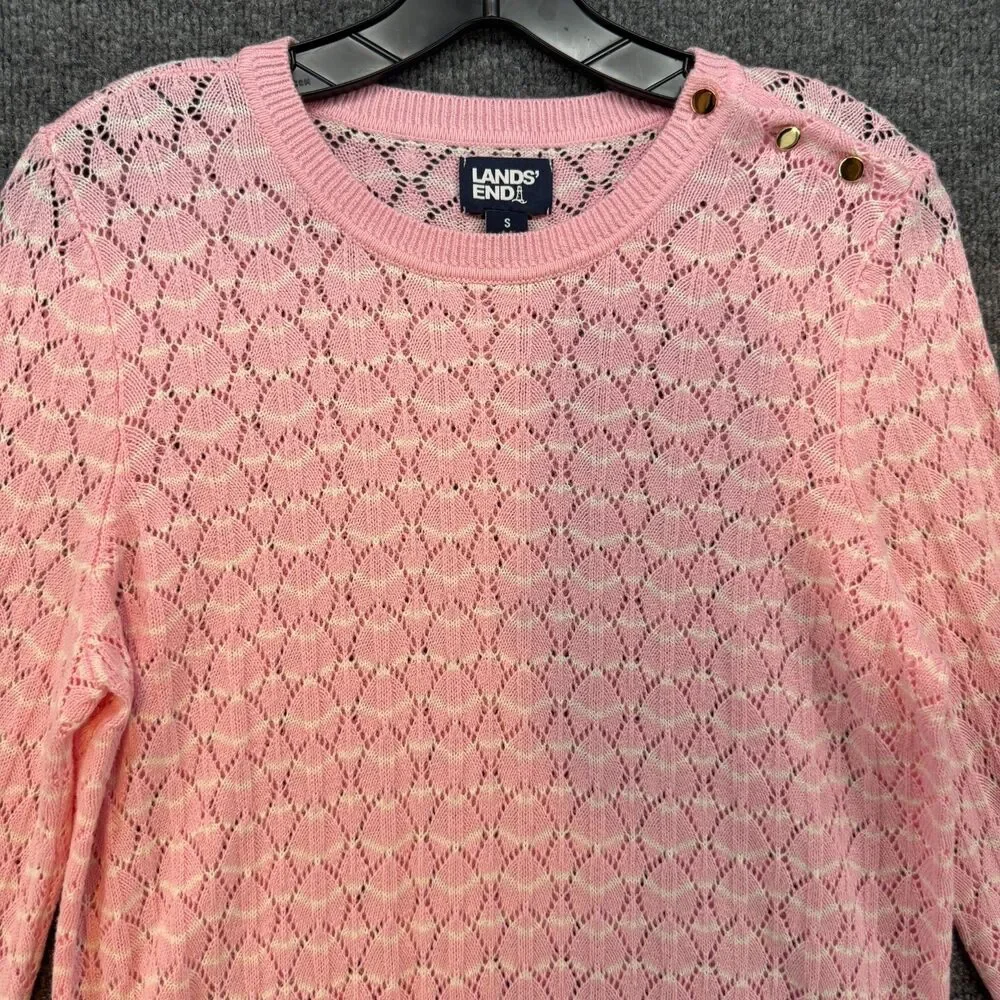 Lands End Sweater Womens S Pink Crew Neck Open Knit Soft Girl Casual Preppy Boho